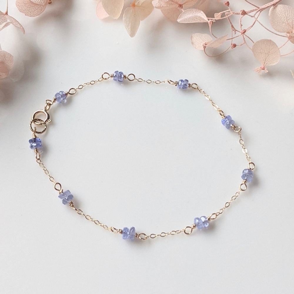 Tanzanite Bracelet Gold beaded chain bracelet